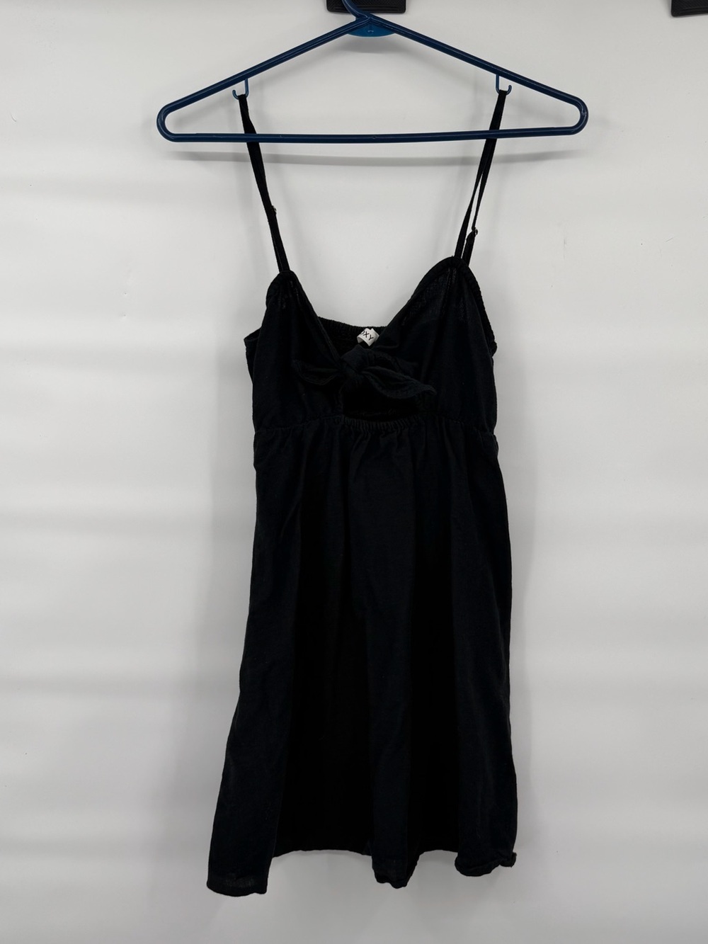 Roxy black linen blend tie front mini beach dress
